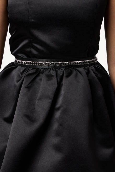 Stretchy Satin Rhinestone Belt in black.