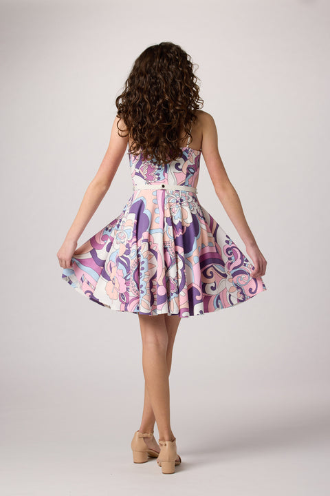 Print Textured Fit and Flare Stretch Dress in Longer Length.