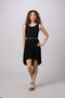 Glitter Pleated High Low Dress with Belt in Black.