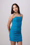 Ruched Sleeveless Glitter Dress in Longer Length