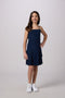 Glitter Bow Back Tiered Dress in navy.