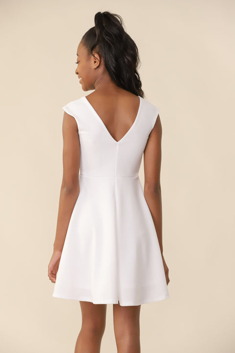 Textured Cap Sleeve Dress with Belt in Longer Length.