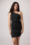 One Shoulder Glitter Ruched Dress in Longer Length