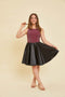 Glitter and Satin Racerback Dress in Longer Length in burgundy and black.