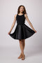 Glitter and Satin Racerback Dress in Longer Length in black on black.