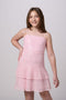 Sequin bo back tiered dress in pink.