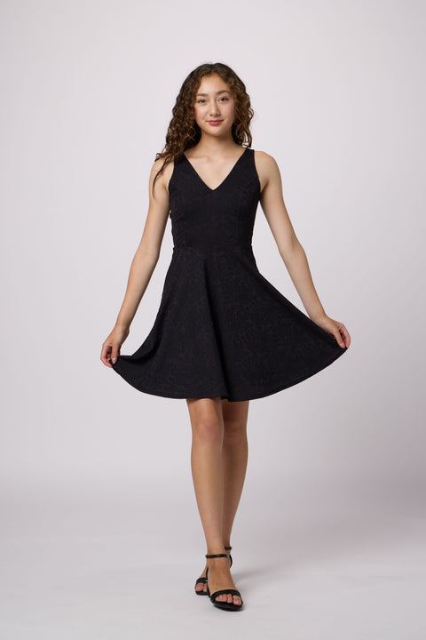 Textured Skater Dress in black.