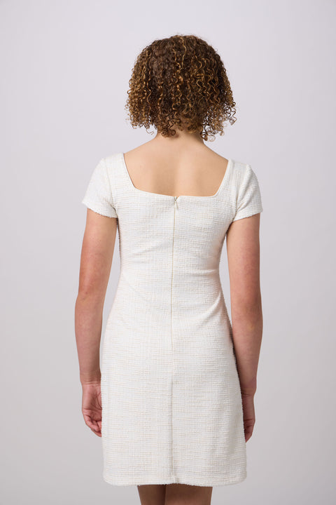 Un Deux Trois K5175 short sleeve boucle dress – ivory