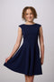 Un Deux Trois R3243KL textured cap sleeve dress in longer length – navy