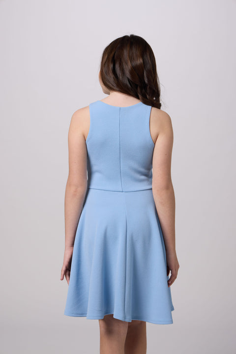 Textured Racerback Dress in Longer Length in blue.