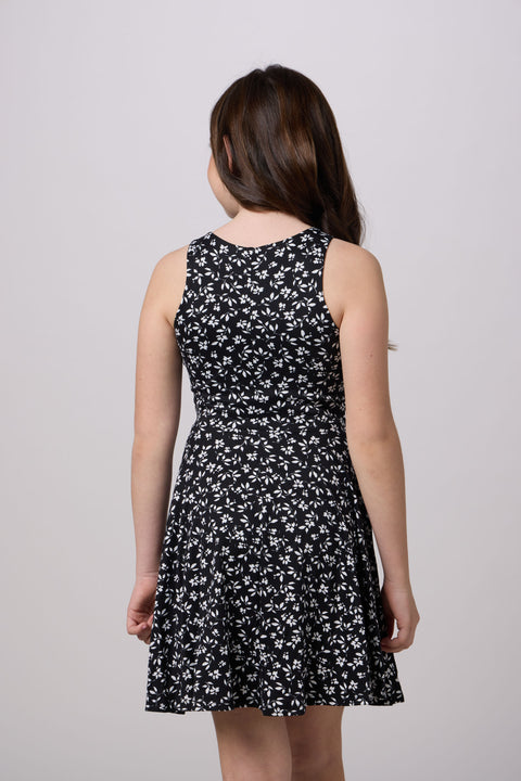 Printed Textured Racerback Dress in Longer Length in black and white.