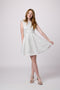 Un Deux Trois T3886K cap sleeve boat neck dress in longer length –silver.