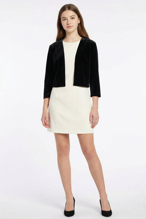 Un Deux Trois V3794K cropped bolero jacket in velvet – black