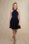 Skater Halter Dress in Longer Length in blue.