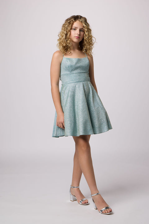 girls bat mitzvah glitter party dress with lace up back