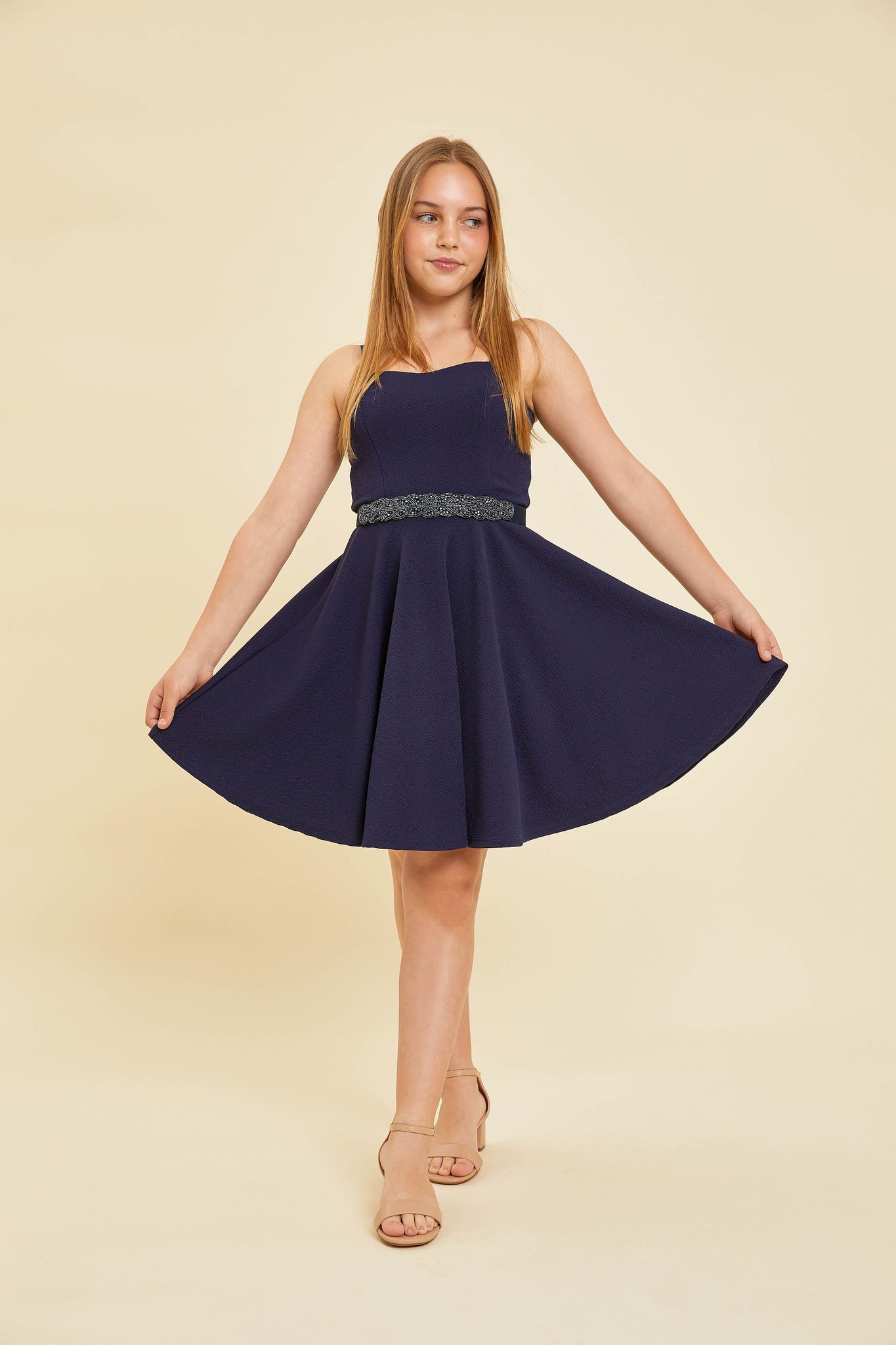Fit and Flare Texture Dress in Navy