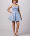 Petite Junior Fit and Flare Glitter Dress in blue.