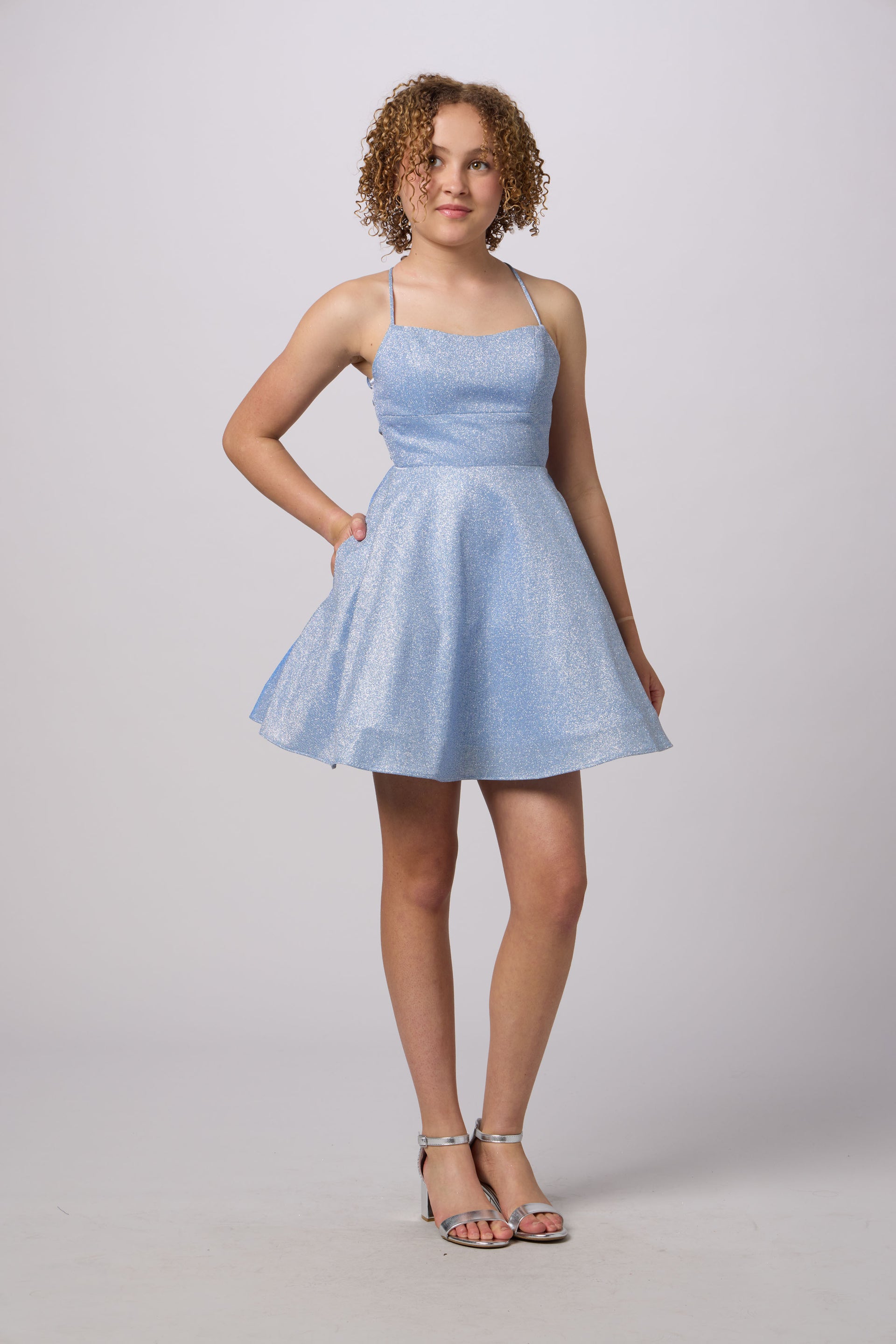 slim fit dress slacks Petite Junior Fit and Flare Glitter Dress 6 / Lilac