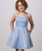 Petite Junior Fit and Flare Glitter Dress in blue.