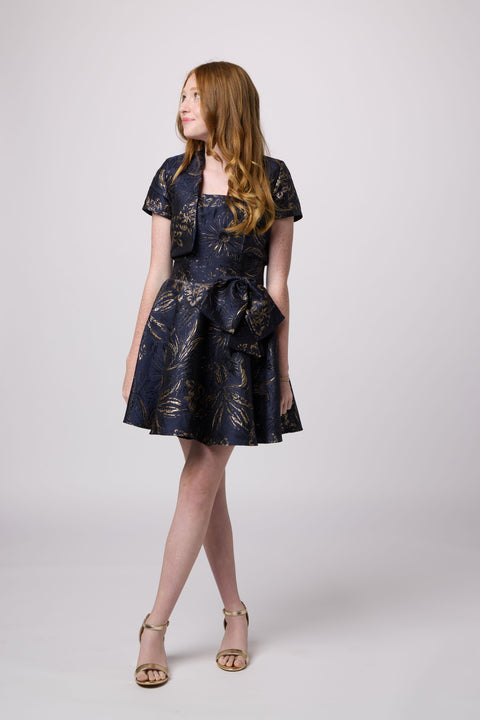 Navy bolero girls jacket in floral.