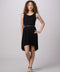 Glitter Pleated High Low Dress with Belt in Black.