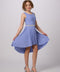 Glitter Pleated High Low Dress with Belt in Denim blue.