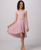 Glitter Pleated High Low Dress with Belt in Rose Pink.