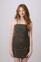 Ruched Sleeveless Glitter Dress in Longer Length