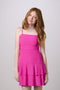 Glitter Bow Back Tiered Dress in fuchsia.
