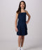 Glitter Bow Back Tiered Dress in navy.