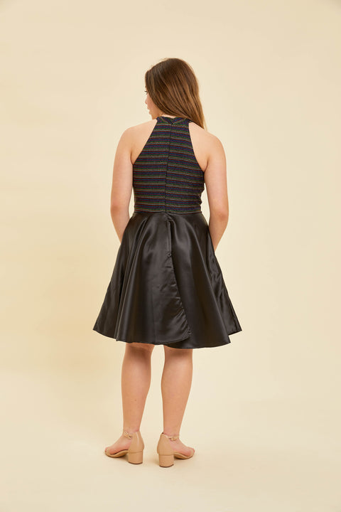 Fit and Flare Halter Dress in Black Multi 12 / Black Fit and Flare Halter Dress in Black Multi 12 / Black