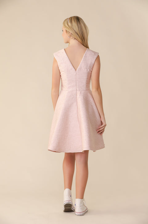 Cap Sleeve Boat Neck Dress In Longer Length