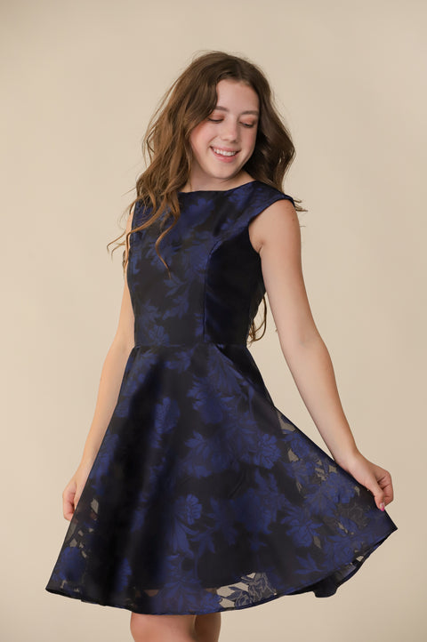 Cap Sleeve Boat Neck Dress In Longer Length