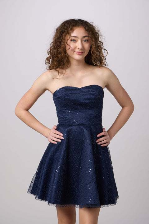 Fit and Flare Sequin Lace Up Dress