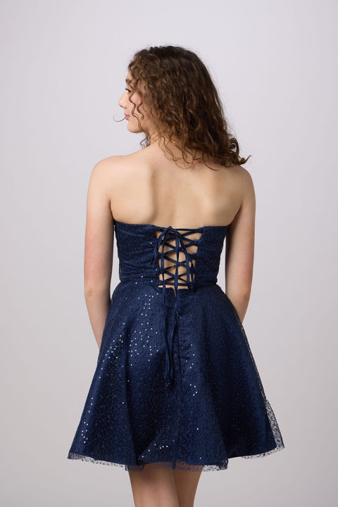 Fit and Flare Sequin Lace Up Dress