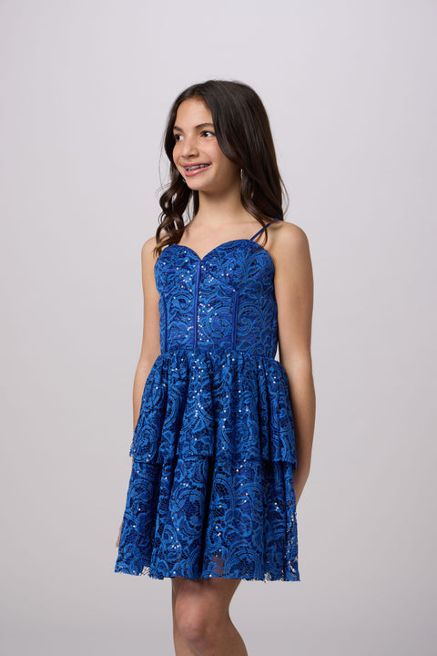 Petit Junior Lace and Sequin Lace Up Dress