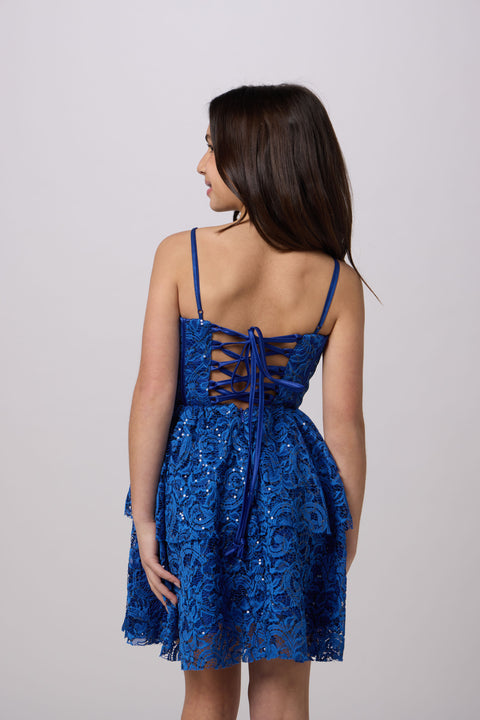 Petit Junior Lace and Sequin Lace Up Dress