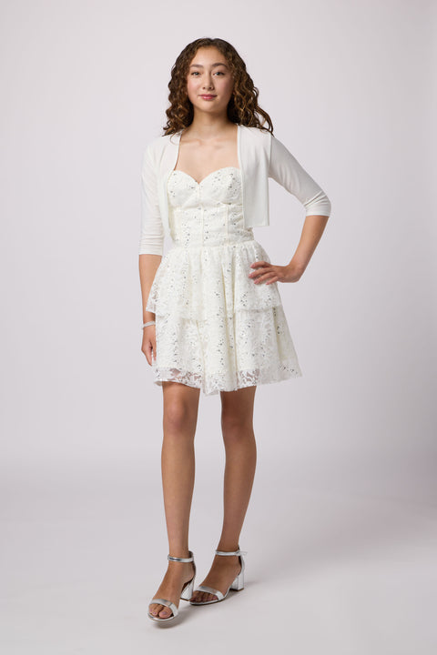 Petit Junior Lace and Sequin Lace Up Dress