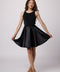 Glitter and Satin Racerback Dress in Longer Length in black on black.