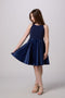 Glitter and Satin Racerback Dress in Longer Length in navy.
