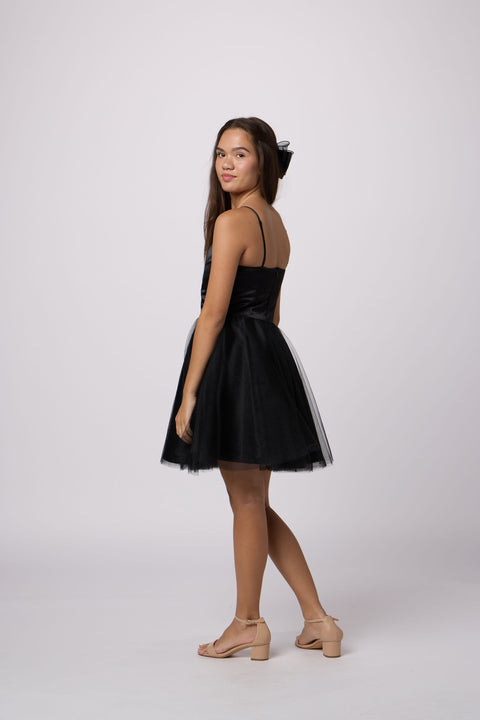Satin and Tulle Party Dress in Longer Length