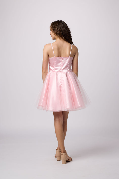 Satin and Tulle Party Dress in Longer Length
