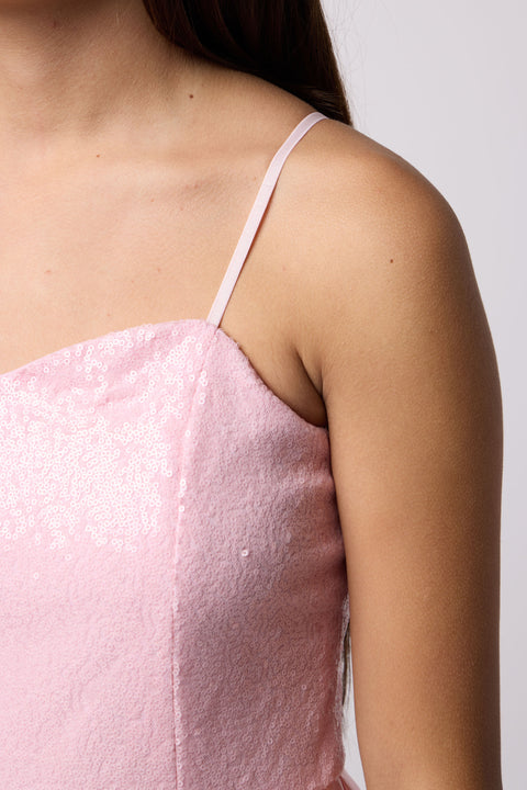 Sequin and Satin Party Dress in Longer Length