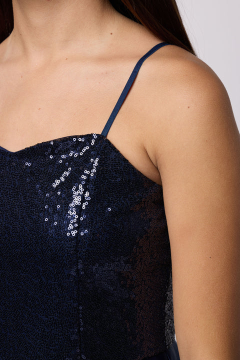 Sequin and Satin Party Dress in Longer Length