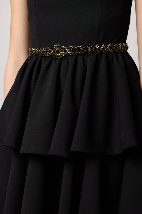 Tiered Dress with Rhinestone Belt 12 / Navy Tiered Dress with Rhinestone Belt 12 / Navy