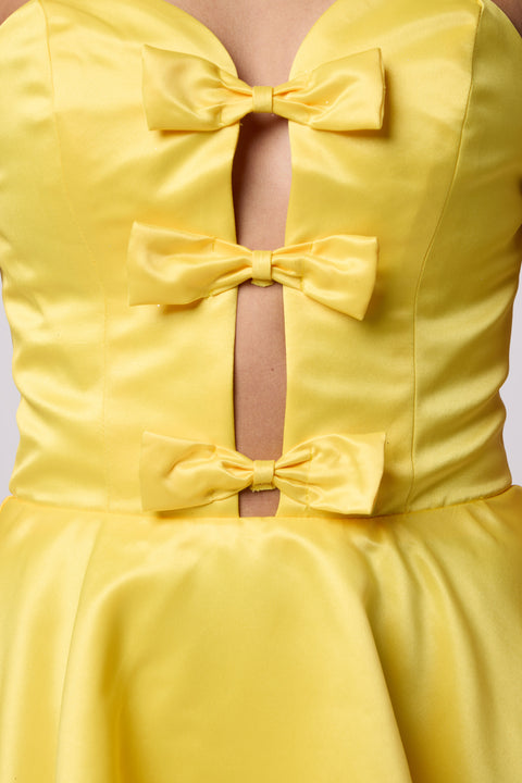 Petite Junior Mini Bow Front Satin Dress 0 / Yellow Petite Junior Mini Bow Front Satin Dress 0 / Yellow