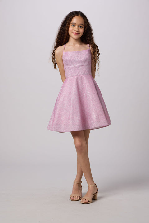 Petite Junior Fit and Flare Glitter Dress 2 / Pink Petite Junior Fit and Flare Glitter Dress 2 / Pink