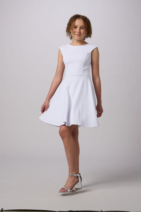Textured Cap Sleeve Dress in Longer Length