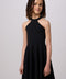 Skater Halter Dress in Longer Length in black.