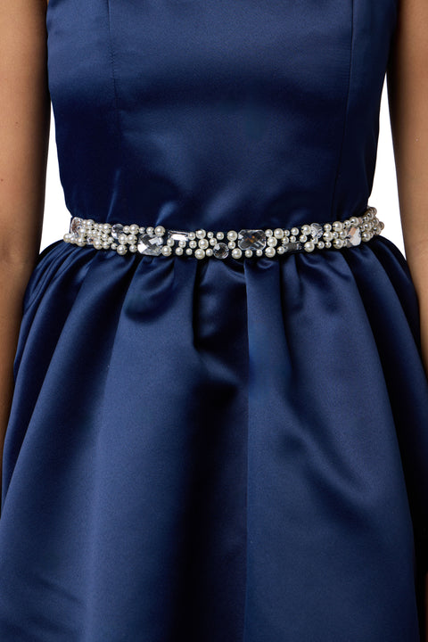 Stretchy Pearl and Gem Belt in blue.